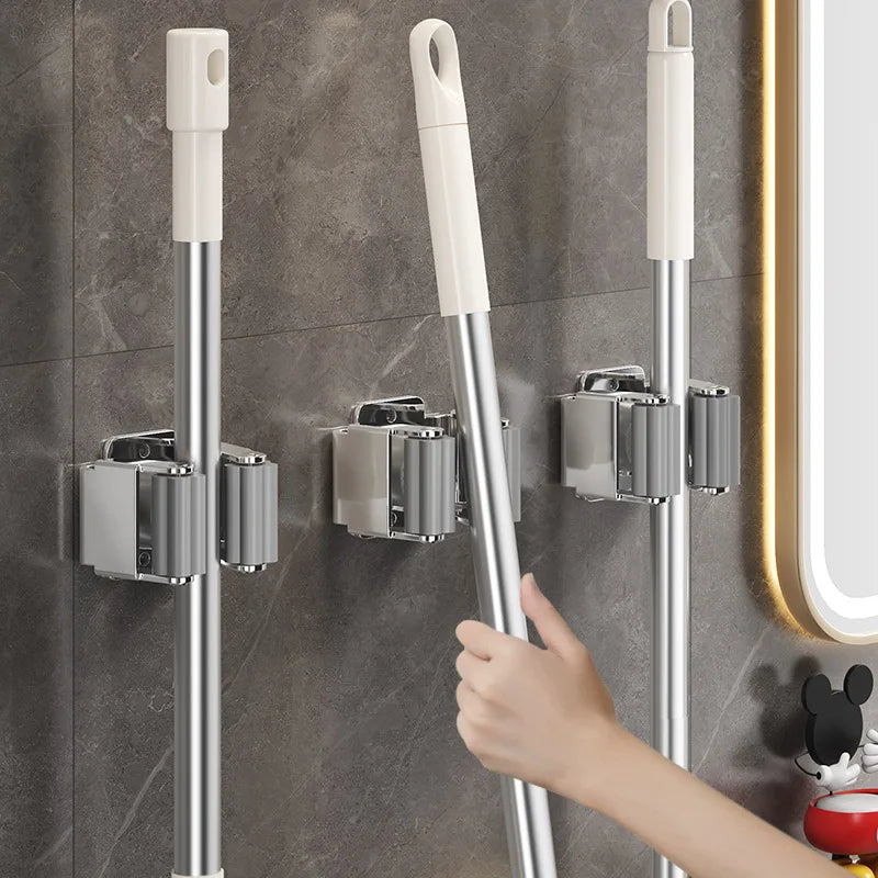 Stainless steel Mop clip Holder Wall Mounted Mop Brush Broom Hanger Fixed Rack Kitchen Bathroom Organizer Shelf Hook Accessories