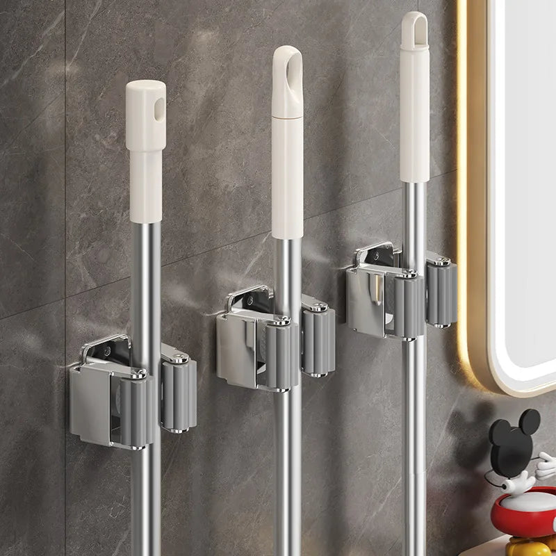 Stainless steel Mop clip Holder Wall Mounted Mop Brush Broom Hanger Fixed Rack Kitchen Bathroom Organizer Shelf Hook Accessories