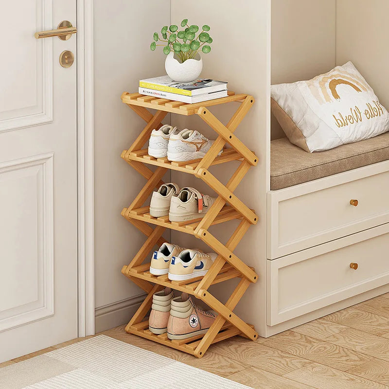 4-Tier Bamboo Shoe Rack – Foldable & Breathable Design