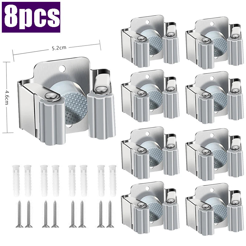 Stainless steel Mop clip Holder Wall Mounted Mop Brush Broom Hanger Fixed Rack Kitchen Bathroom Organizer Shelf Hook Accessories