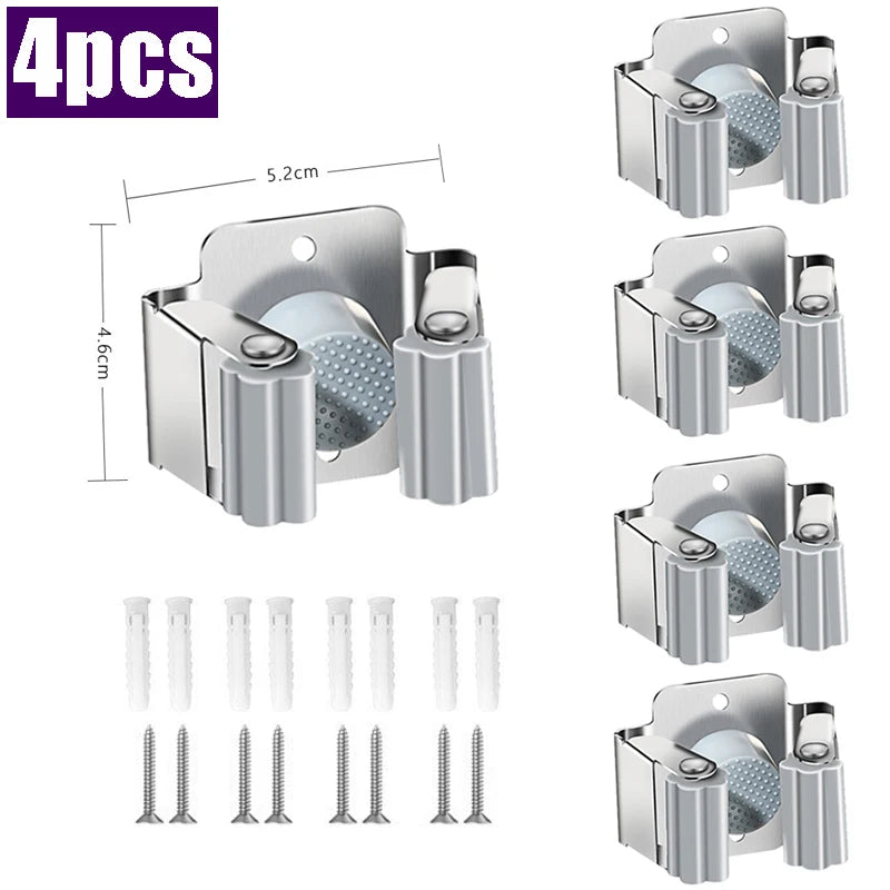 Stainless steel Mop clip Holder Wall Mounted Mop Brush Broom Hanger Fixed Rack Kitchen Bathroom Organizer Shelf Hook Accessories