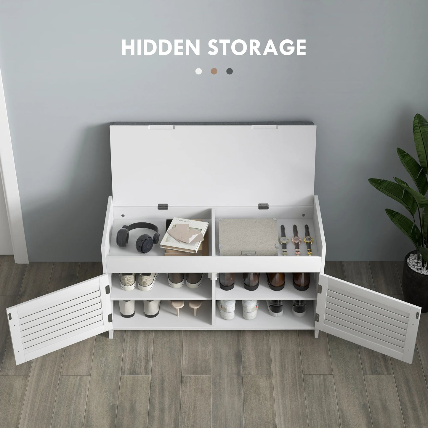 HOMCOM Shoe Bench, Entryway Bench with Cushion, Hidden Compartments, White