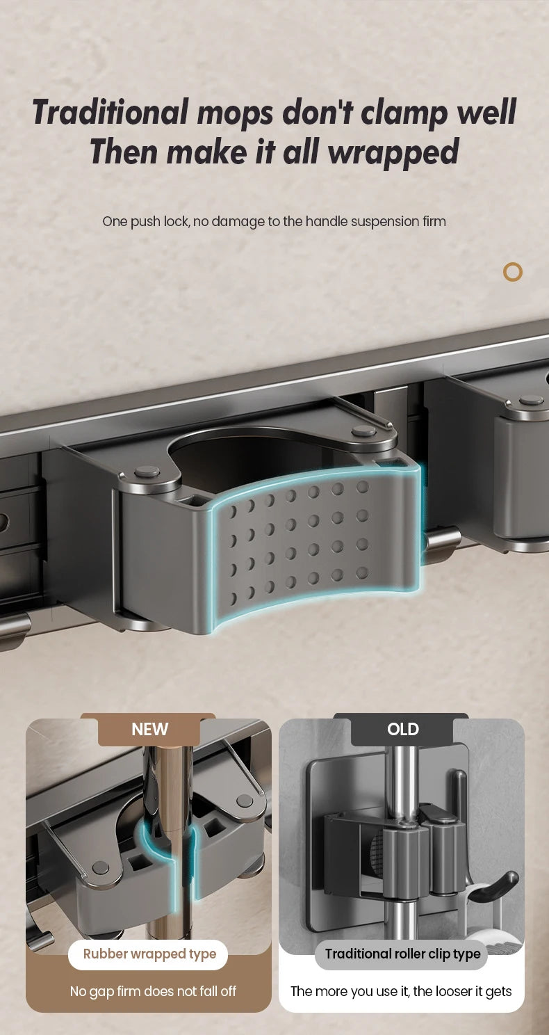 Non Perforated Mop Rack Iron Wall Mounted Mop Broom Storage Rack Home Storage And Storage Shelf  Multi Scenario Use