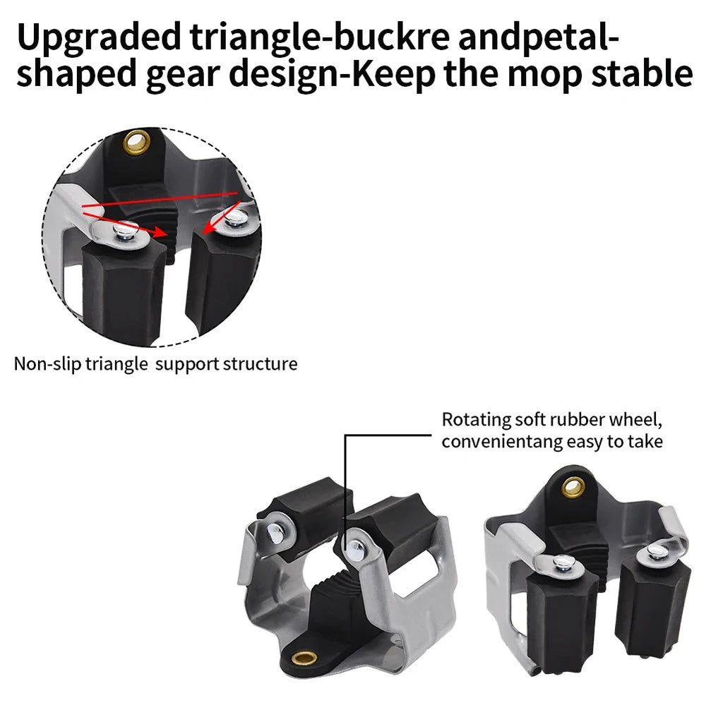 Mop Clamp Spring Steel Mop Frame Wall Mounted Perforated Storage Tool Clamp Multi-Purpose Hooks Wall Mounted Waterproof Hook