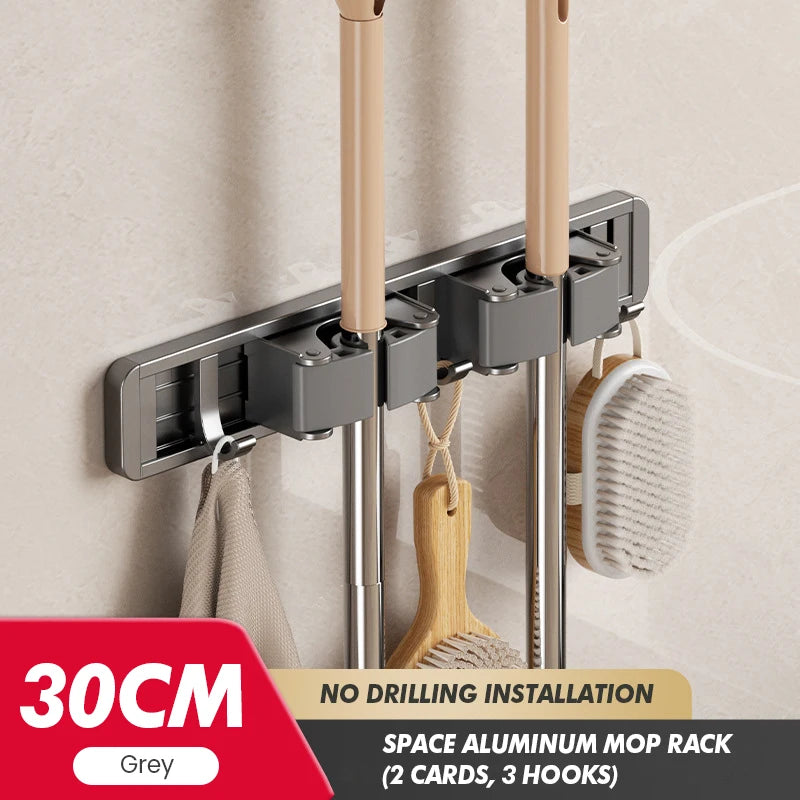 Non Perforated Mop Rack Iron Wall Mounted Mop Broom Storage Rack Home Storage And Storage Shelf  Multi Scenario Use