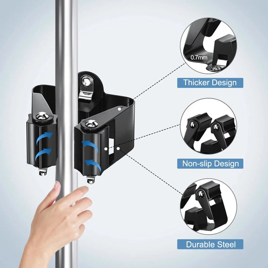 Mop Clamp Spring Steel Mop Frame Wall Mounted Perforated Storage Tool Clamp Multi-Purpose Hooks Wall Mounted Waterproof Hook