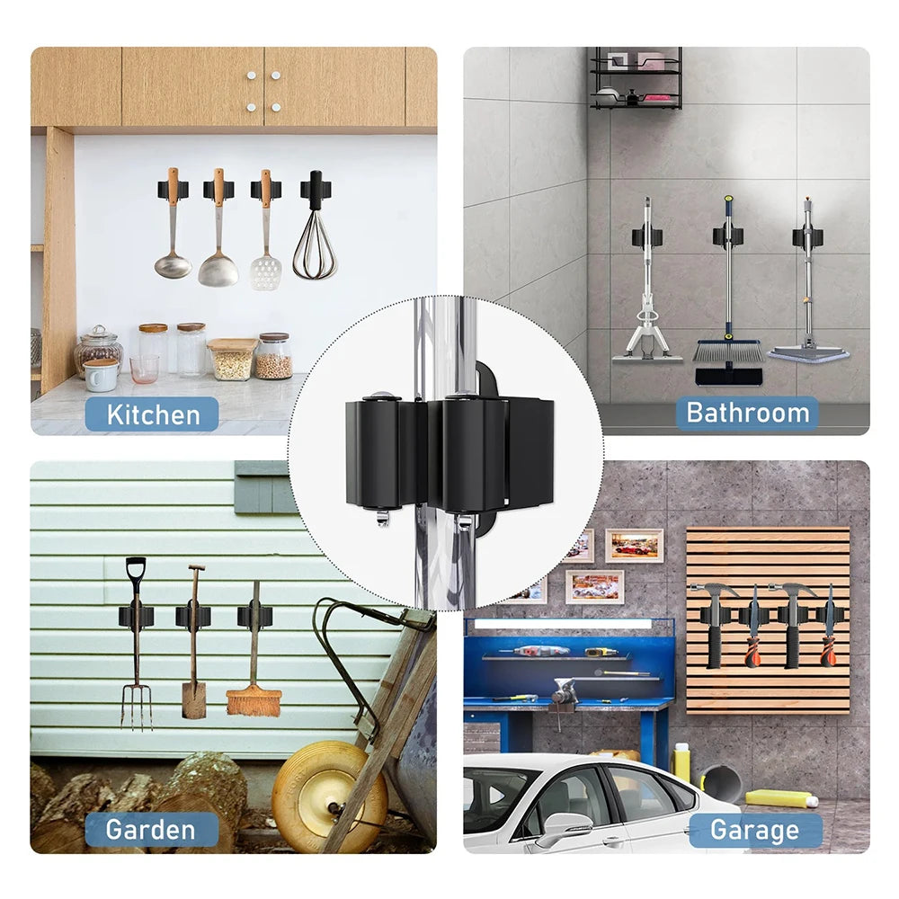 Mop Clamp Spring Steel Mop Frame Wall Mounted Perforated Storage Tool Clamp Multi-Purpose Hooks Wall Mounted Waterproof Hook