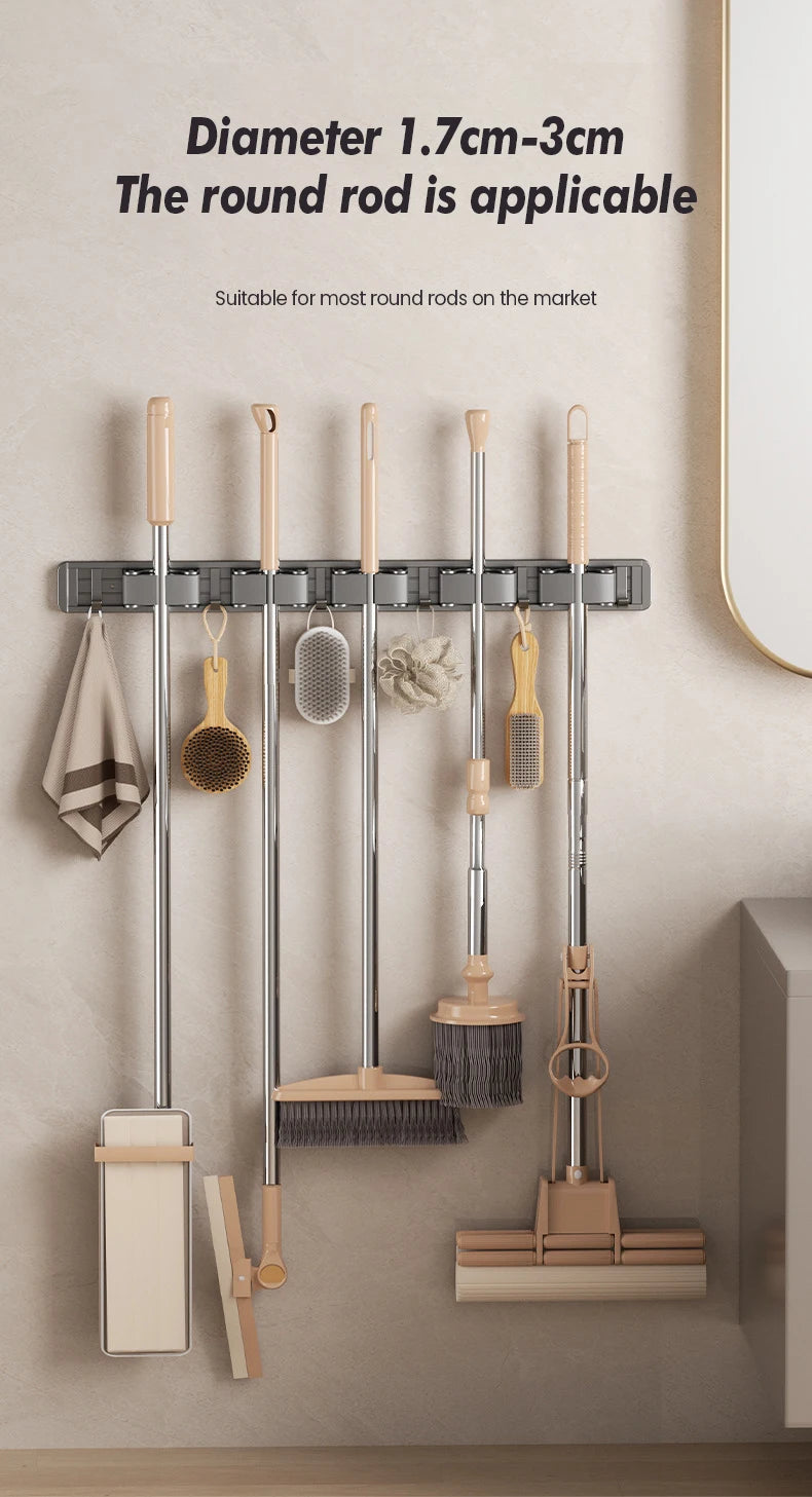 Non Perforated Mop Rack Iron Wall Mounted Mop Broom Storage Rack Home Storage And Storage Shelf  Multi Scenario Use