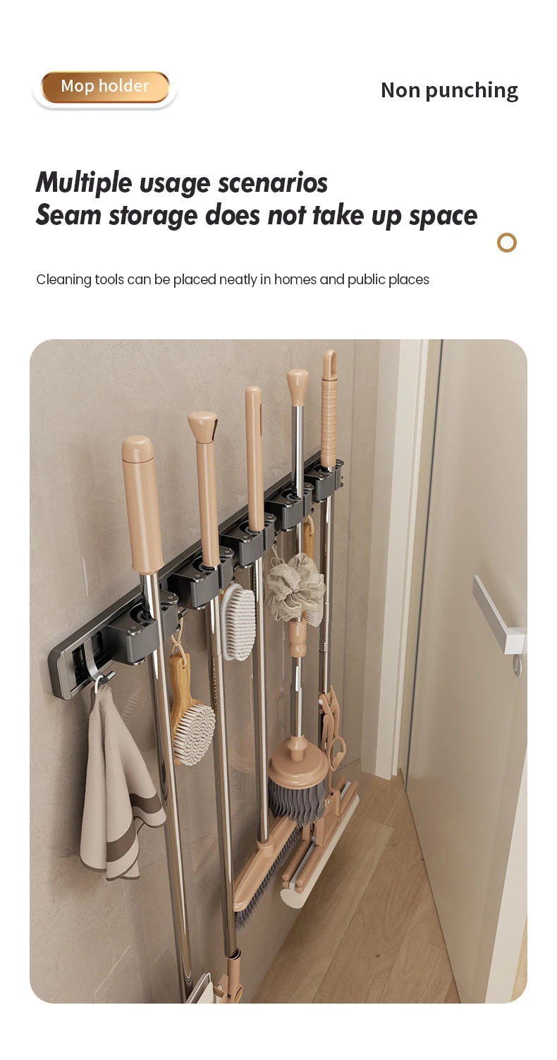 Non Perforated Mop Rack Iron Wall Mounted Mop Broom Storage Rack Home Storage And Storage Shelf  Multi Scenario Use