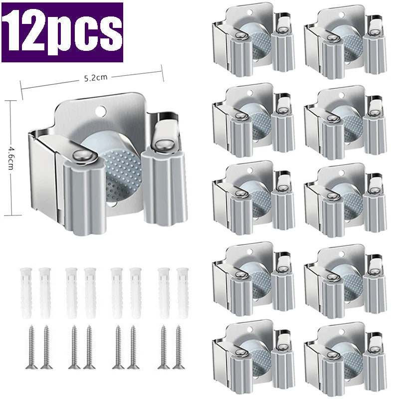 Stainless steel Mop clip Holder Wall Mounted Mop Brush Broom Hanger Fixed Rack Kitchen Bathroom Organizer Shelf Hook Accessories