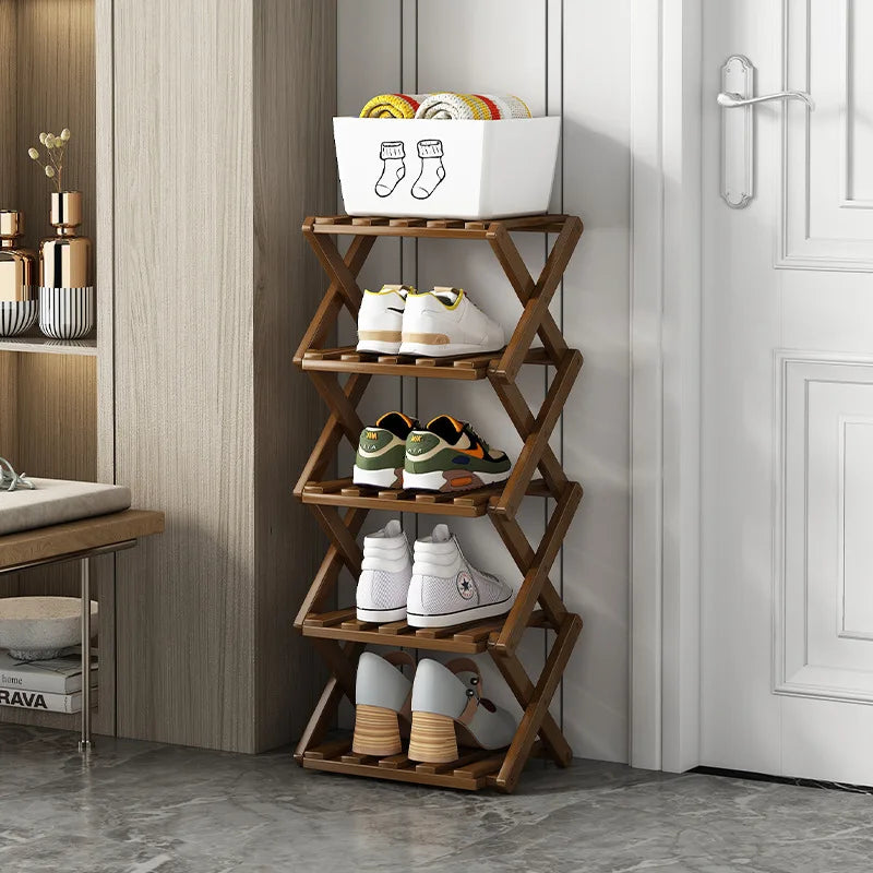 4-Tier Bamboo Shoe Rack – Foldable & Breathable Design