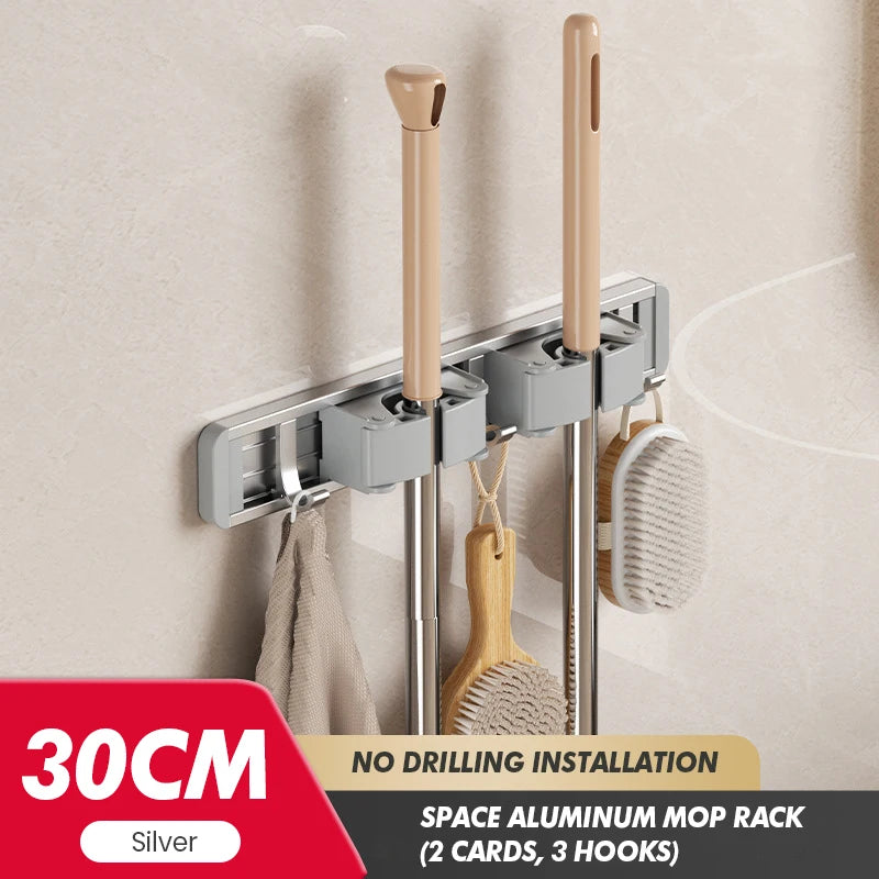 Non Perforated Mop Rack Iron Wall Mounted Mop Broom Storage Rack Home Storage And Storage Shelf  Multi Scenario Use