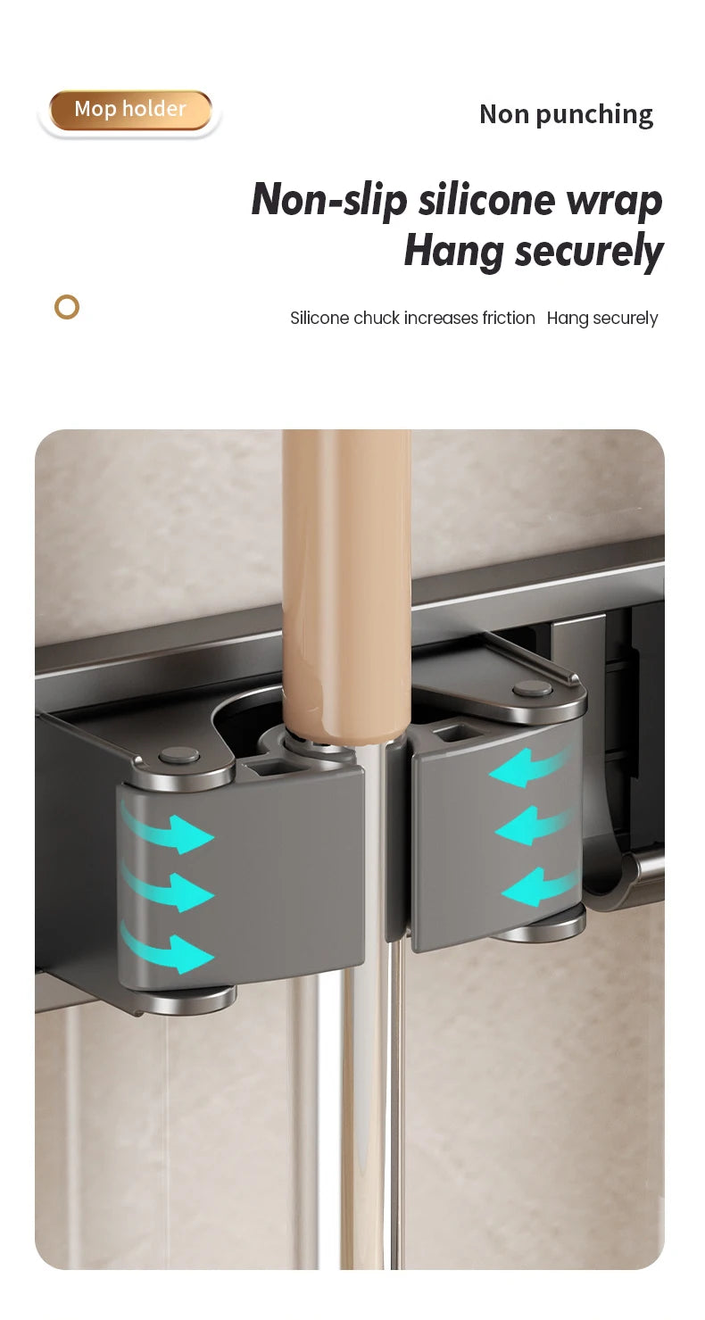 Non Perforated Mop Rack Iron Wall Mounted Mop Broom Storage Rack Home Storage And Storage Shelf  Multi Scenario Use