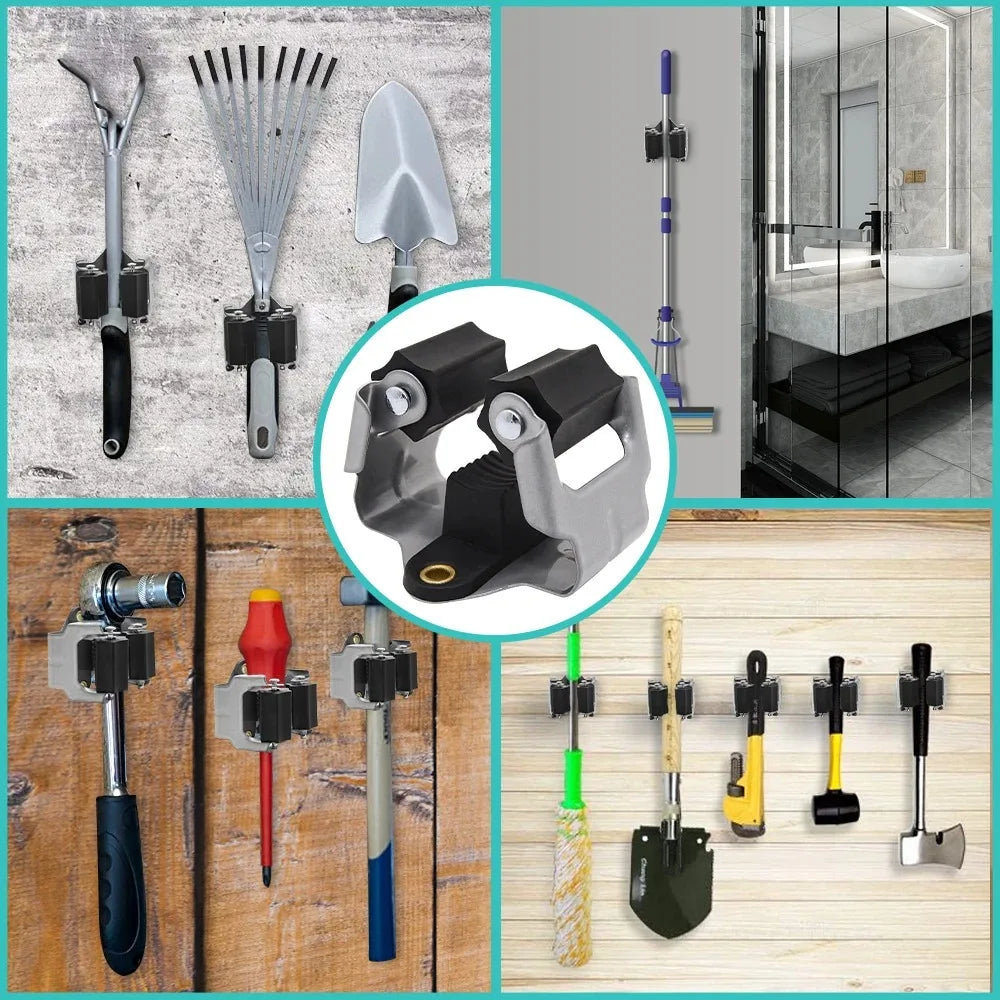 Mop Clamp Spring Steel Mop Frame Wall Mounted Perforated Storage Tool Clamp Multi-Purpose Hooks Wall Mounted Waterproof Hook