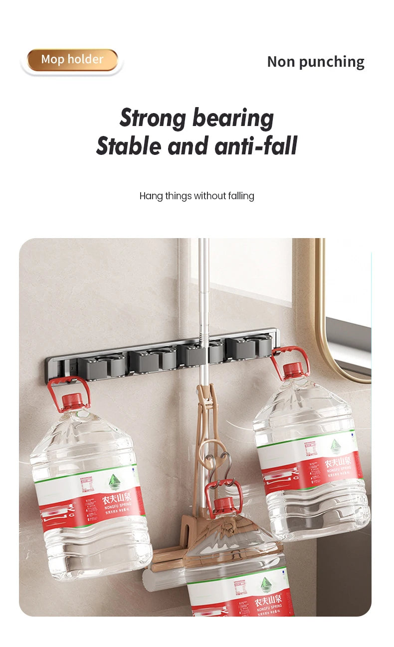 Non Perforated Mop Rack Iron Wall Mounted Mop Broom Storage Rack Home Storage And Storage Shelf  Multi Scenario Use