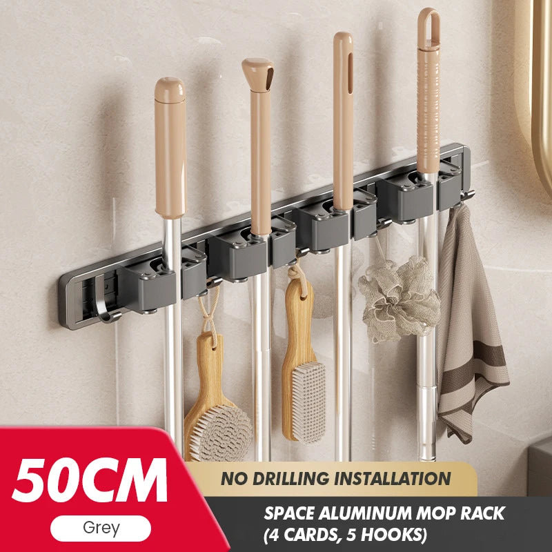 Non Perforated Mop Rack Iron Wall Mounted Mop Broom Storage Rack Home Storage And Storage Shelf  Multi Scenario Use