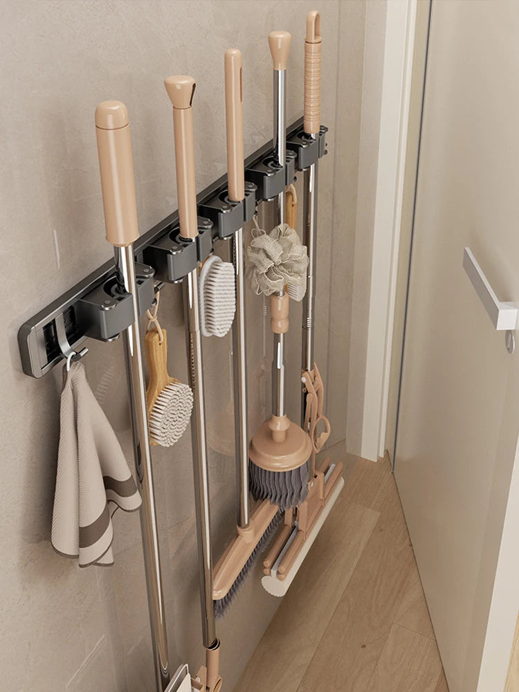 Non Perforated Mop Rack Iron Wall Mounted Mop Broom Storage Rack Home Storage And Storage Shelf  Multi Scenario Use