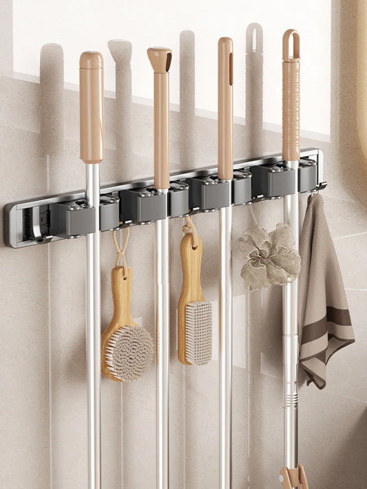 Non Perforated Mop Rack Iron Wall Mounted Mop Broom Storage Rack Home Storage And Storage Shelf  Multi Scenario Use