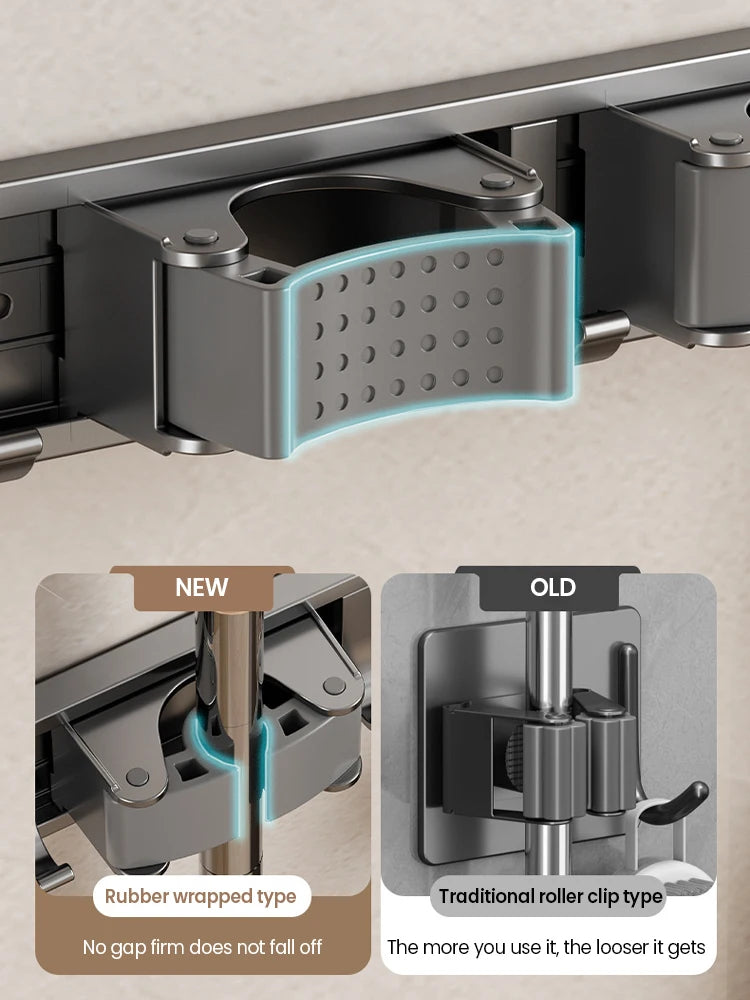 Non Perforated Mop Rack Iron Wall Mounted Mop Broom Storage Rack Home Storage And Storage Shelf  Multi Scenario Use