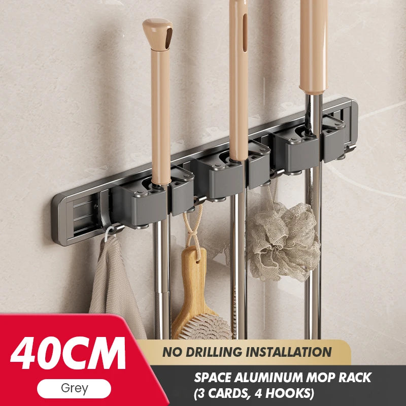 Non Perforated Mop Rack Iron Wall Mounted Mop Broom Storage Rack Home Storage And Storage Shelf  Multi Scenario Use